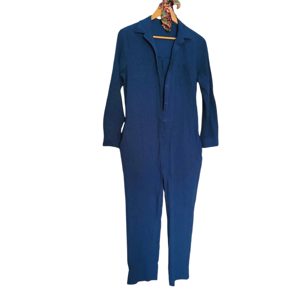 Women's Jumpsuit, Cotton, Blue, Long Sleeve, Size Large,  fits like aMedium.